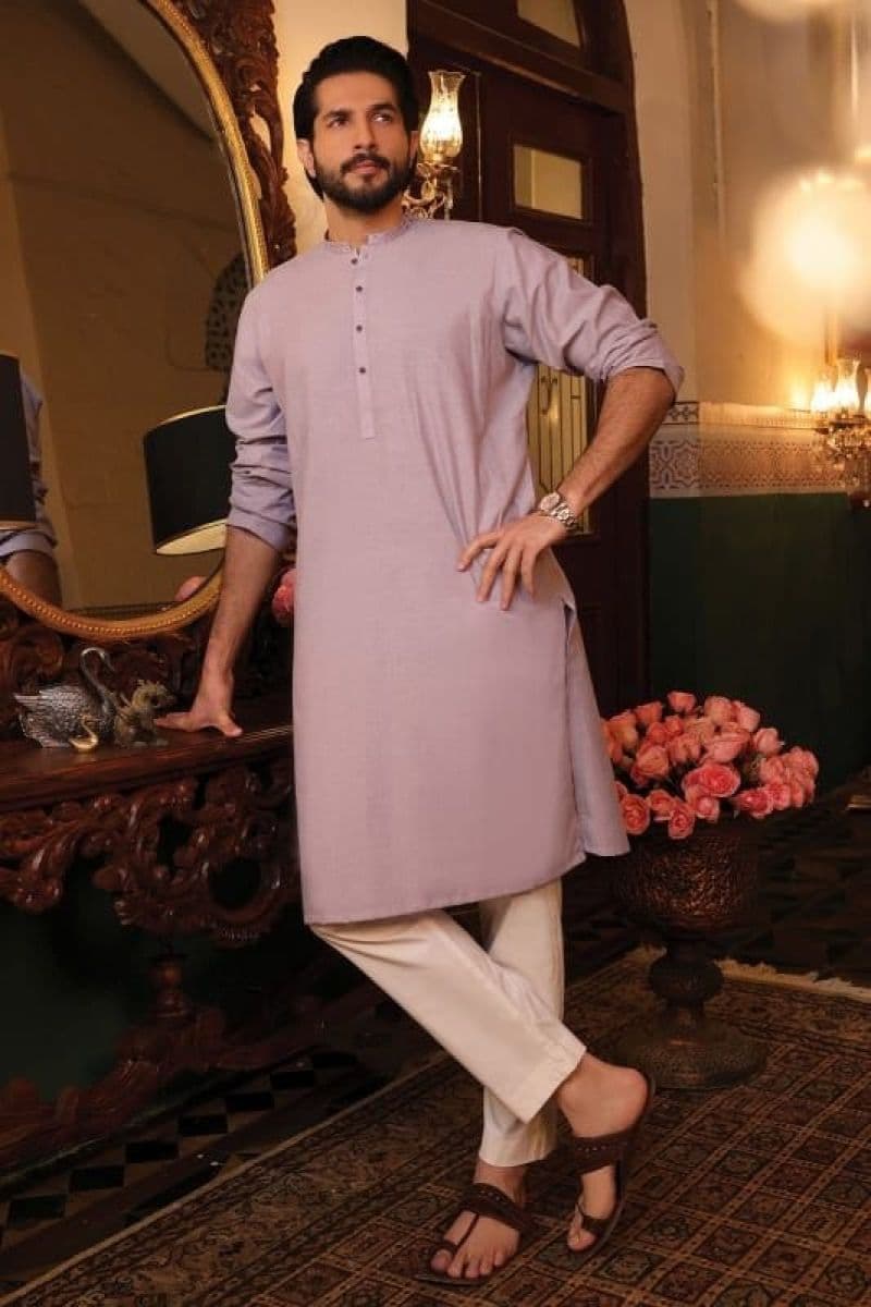 Purple Embroidered Yarn Dyed Ready-to-Wear Kurta thumbnail