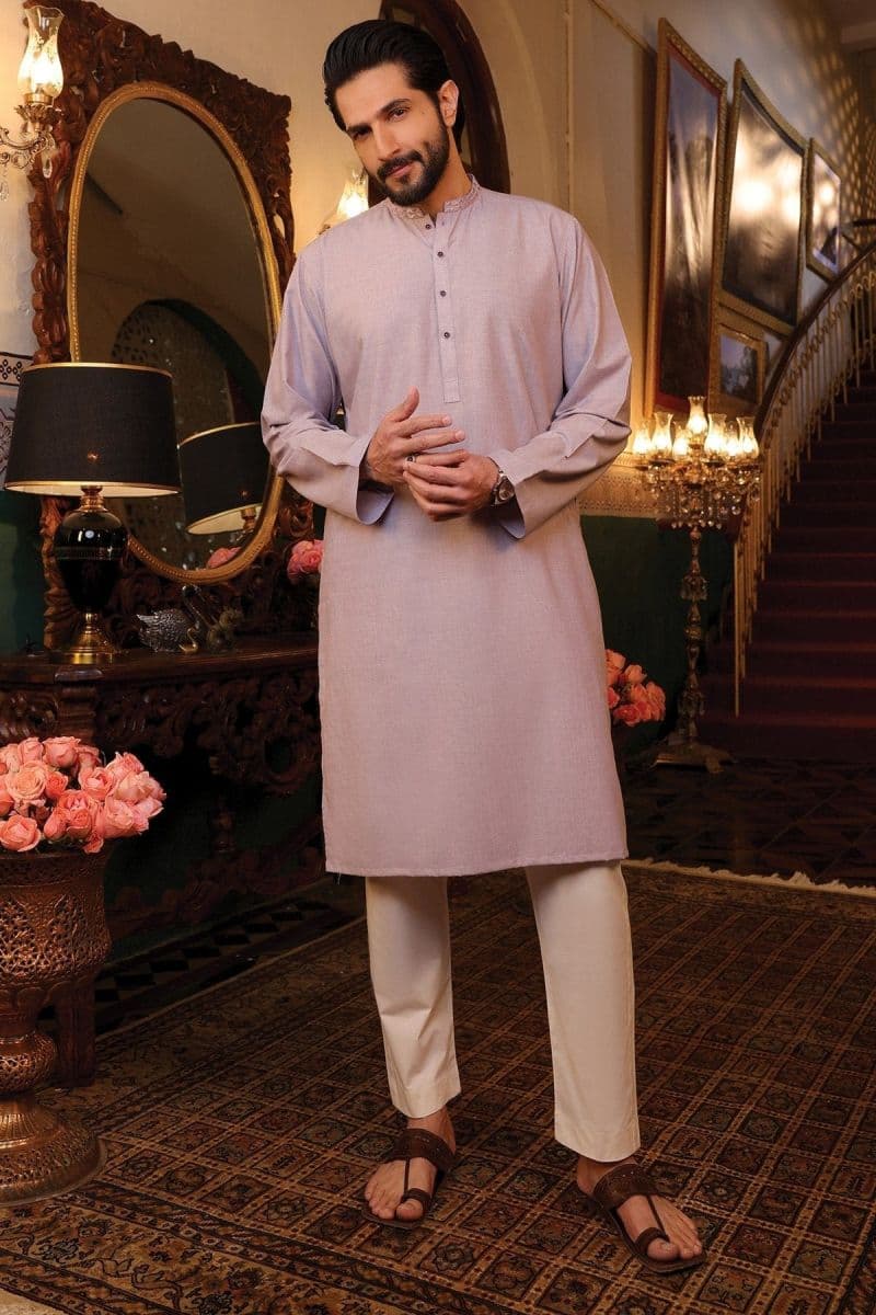 Purple Embroidered Yarn Dyed Ready-to-Wear Kurta thumbnail