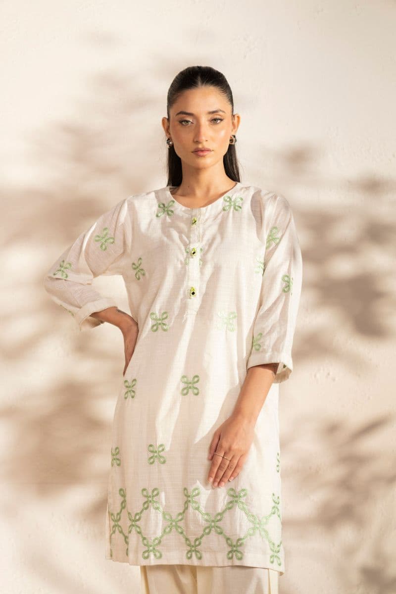 White Embroidered Dobby 2 Piece Ready-to-Wear Shalwar thumbnail