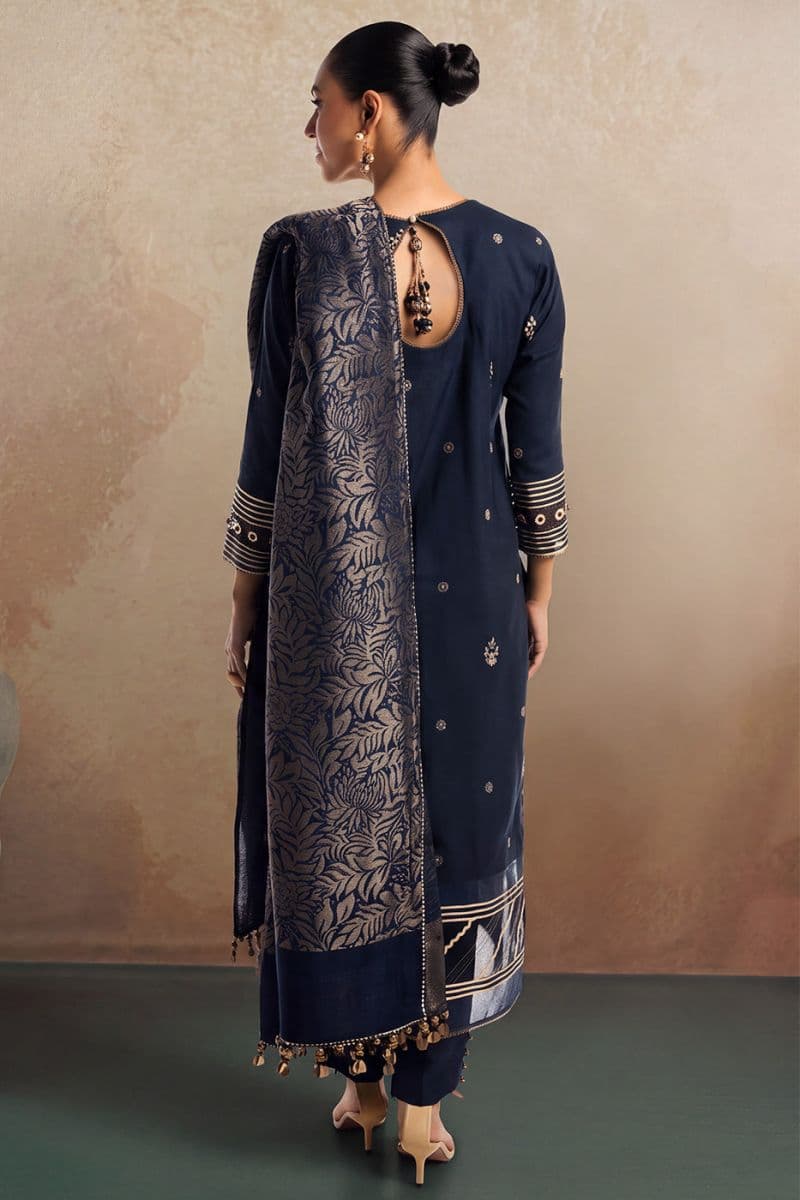 Navy Blue Viscose 3 Piece Unstitched Suit thumbnail