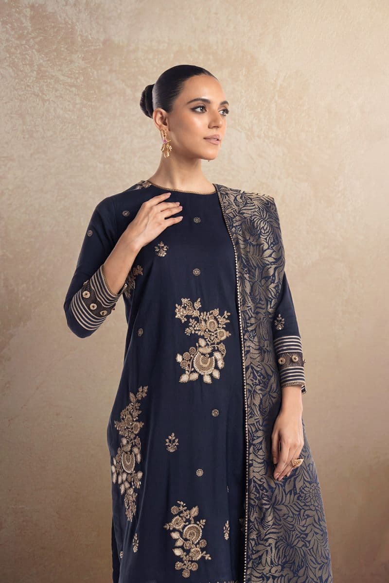 Navy Blue Viscose 3 Piece Unstitched Suit thumbnail