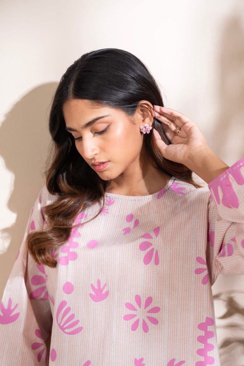 Pink Printed Yarn Dyed 2 Piece Ready-to-Wear Shirt thumbnail