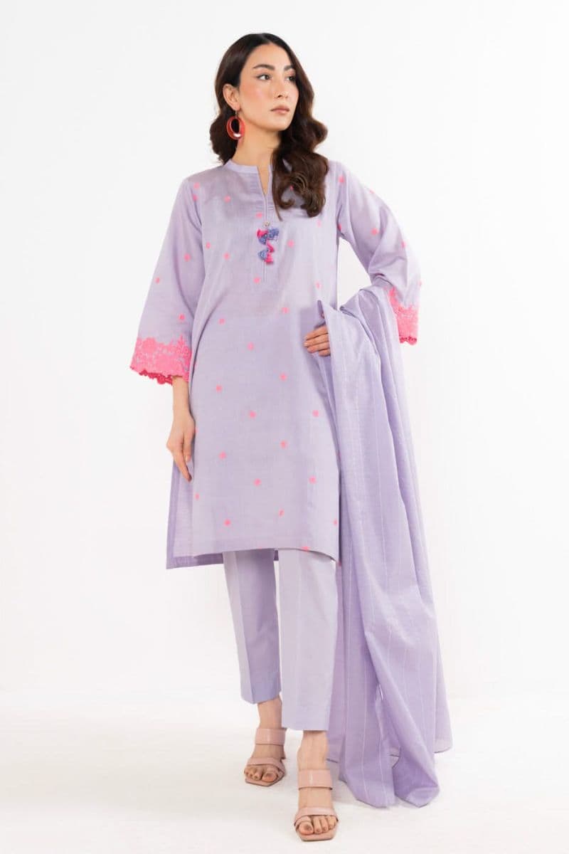 Lilac Embroidered Cotton Silk Ready-to-Wear Suit thumbnail