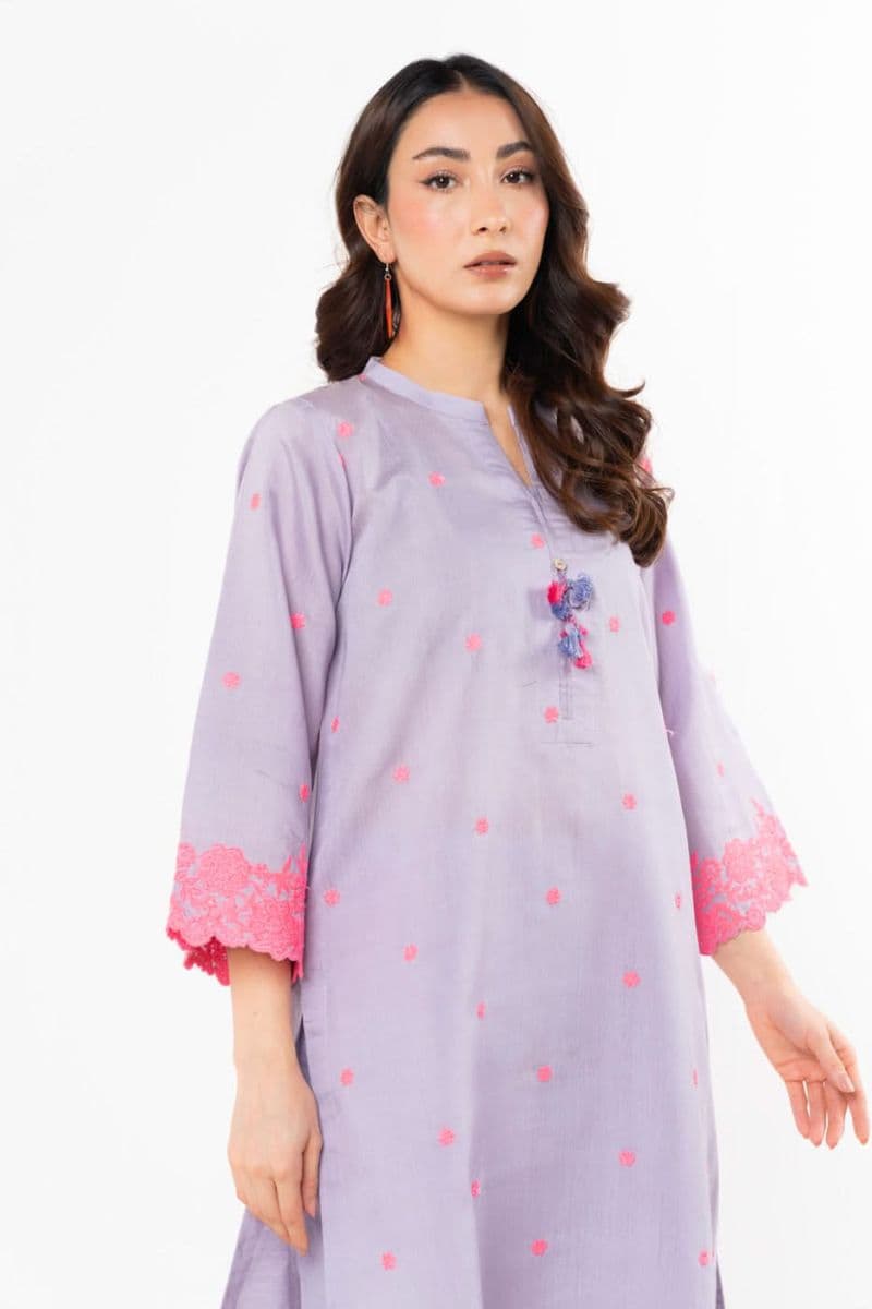Lilac Embroidered Cotton Silk Ready-to-Wear Suit thumbnail