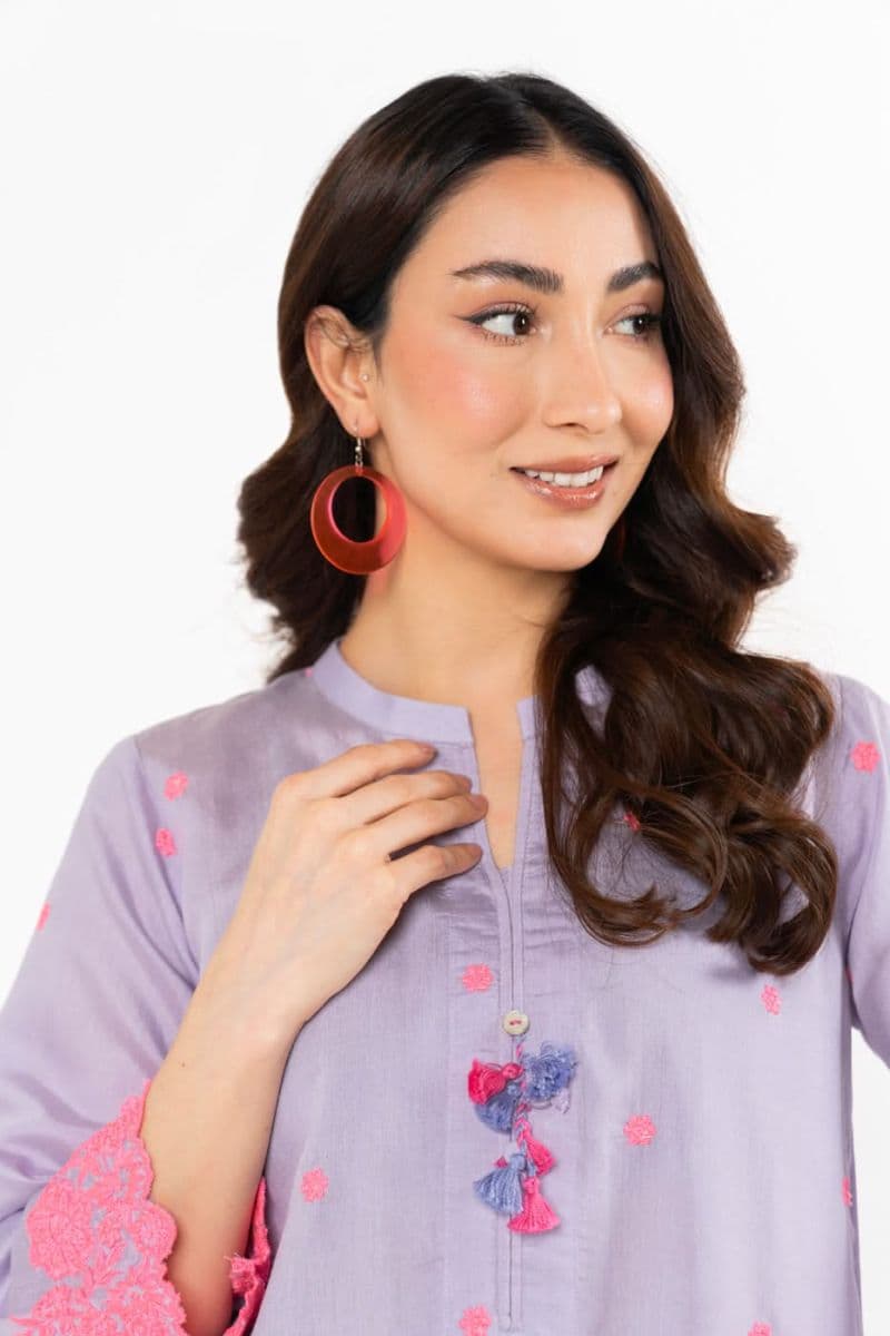 Lilac Embroidered Cotton Silk Ready-to-Wear Suit thumbnail