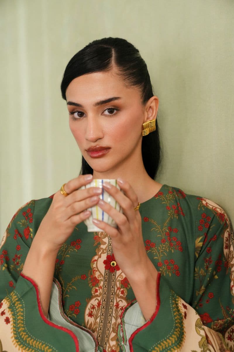 Green Printed Poly Khaddar Ready-to-Wear Shirt thumbnail