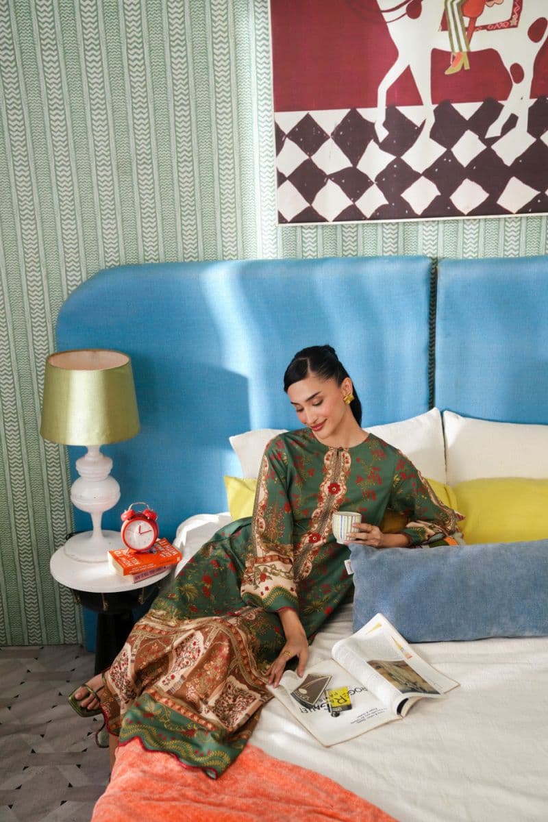 Green Printed Poly Khaddar Ready-to-Wear Shirt thumbnail