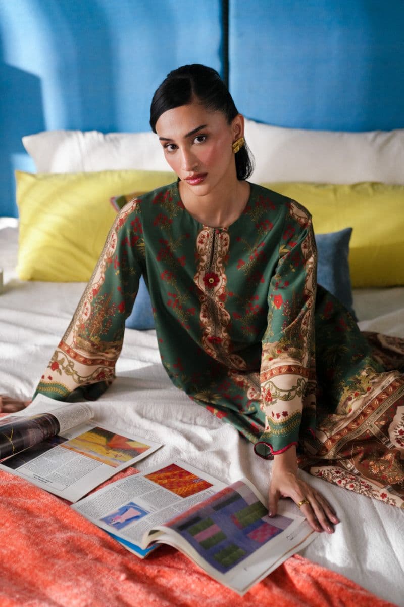 Green Printed Poly Khaddar Ready-to-Wear Shirt thumbnail