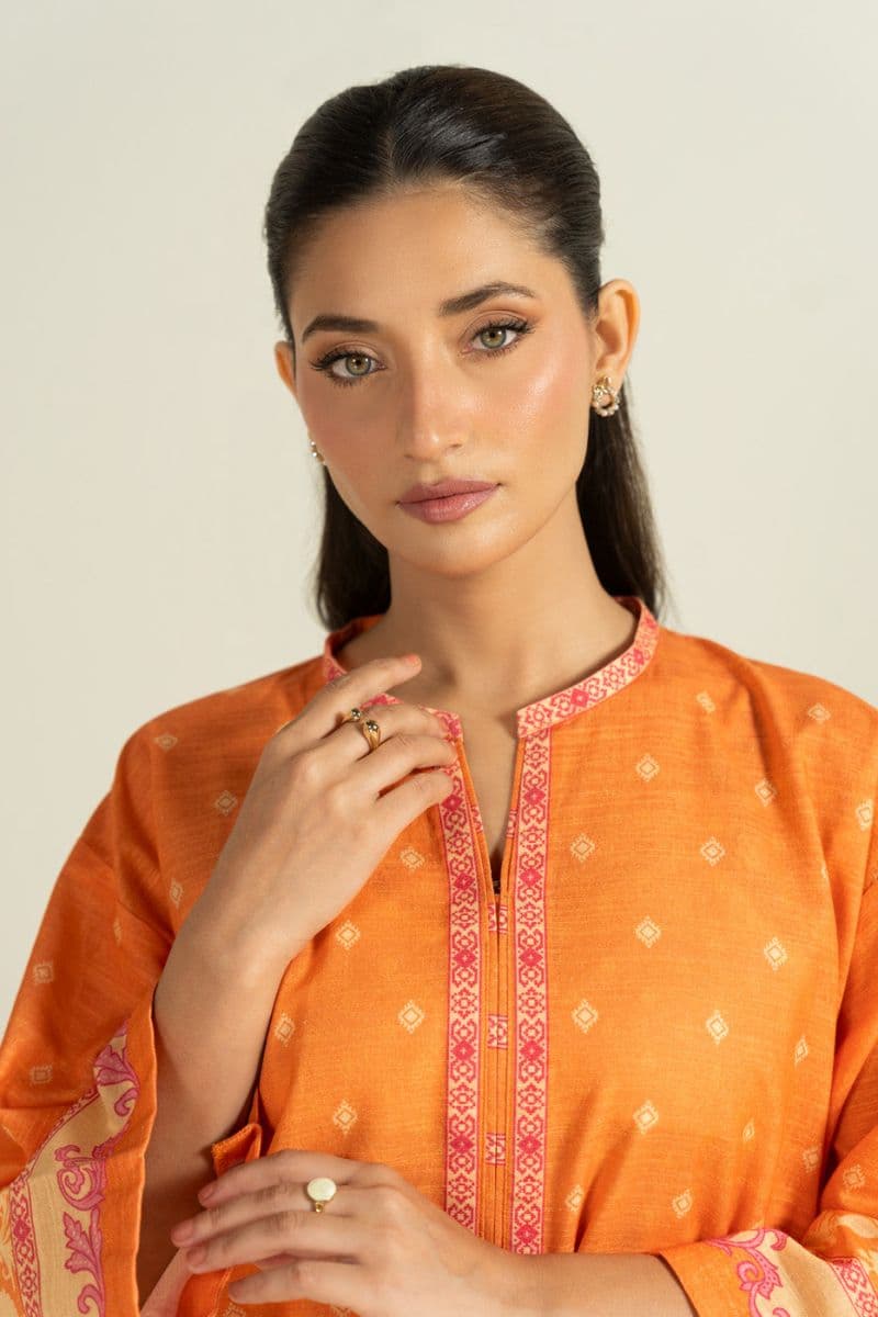 Orange Printed Light Khaddar Ready-to-Wear Shirt thumbnail