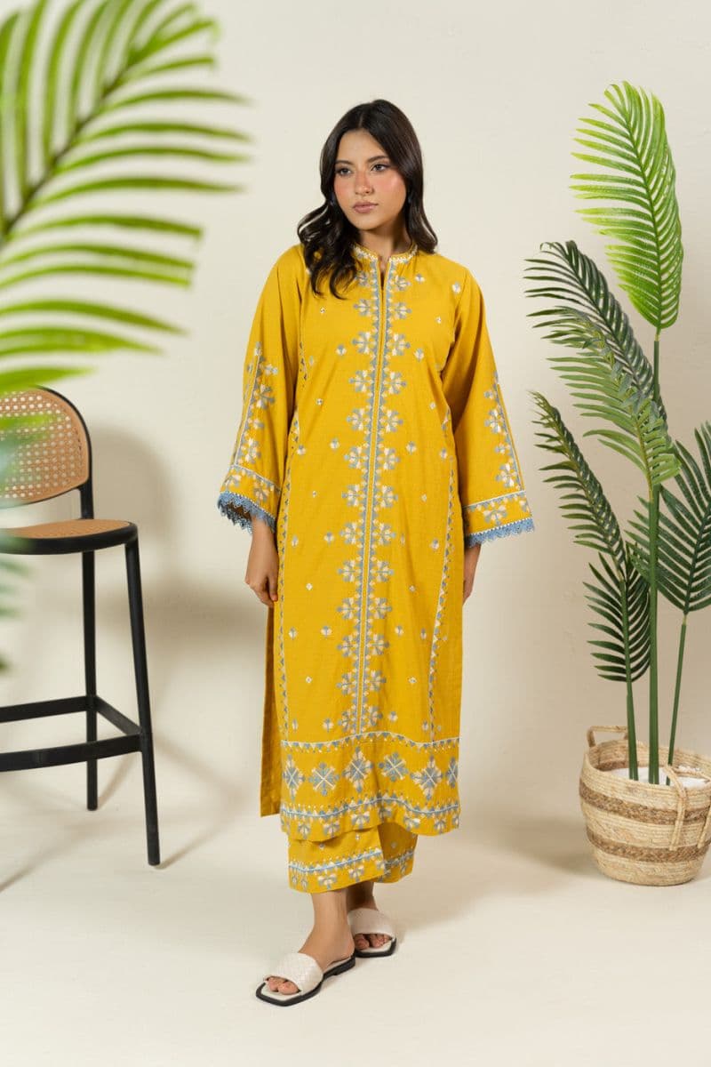 Yellow Embroidered Dobby 2 Piece Ready-to-Wear Suit thumbnail