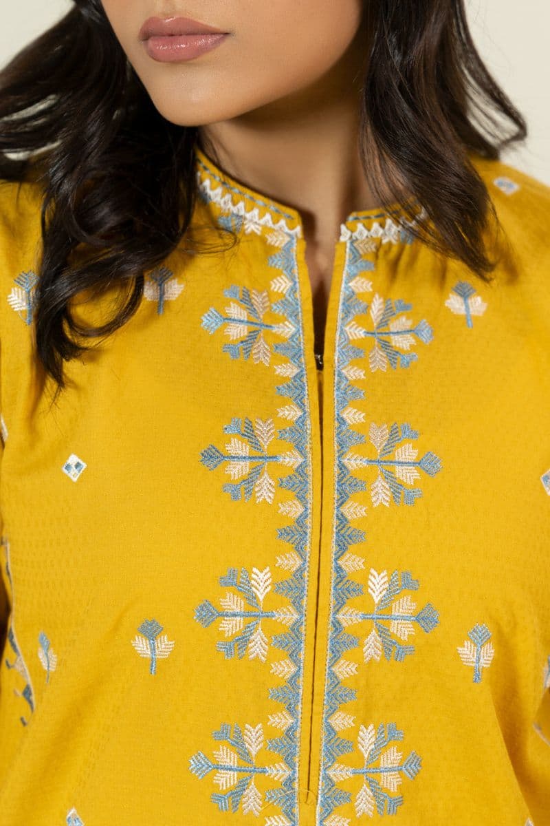 Yellow Embroidered Dobby 2 Piece Ready-to-Wear Suit thumbnail