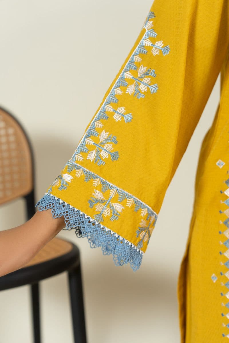 Yellow Embroidered Dobby 2 Piece Ready-to-Wear Suit thumbnail