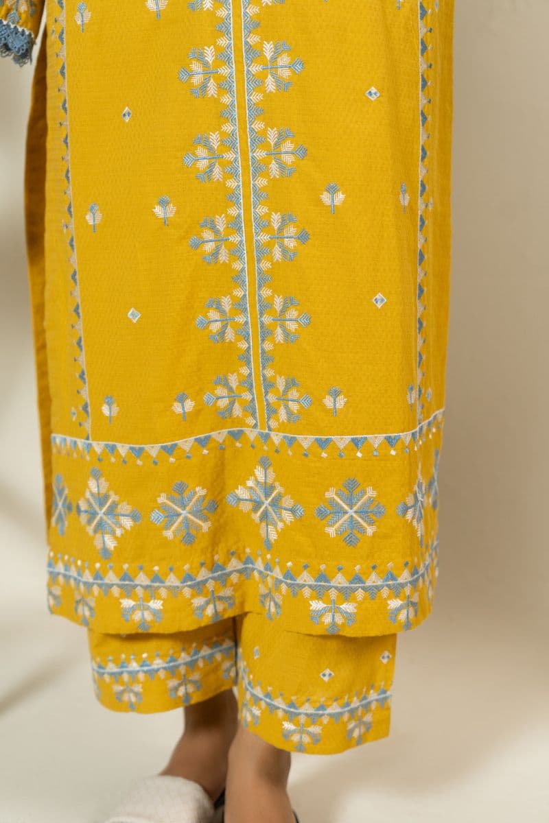 Yellow Embroidered Dobby 2 Piece Ready-to-Wear Suit thumbnail