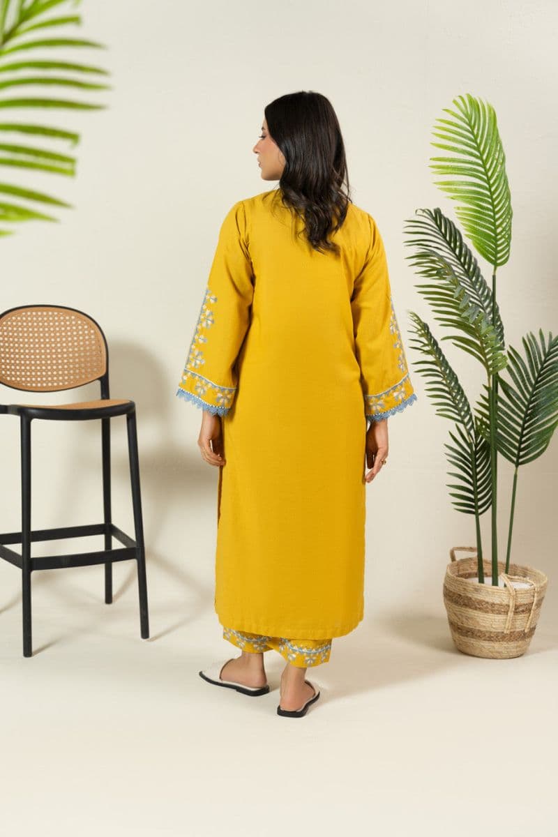 Yellow Embroidered Dobby 2 Piece Ready-to-Wear Suit thumbnail