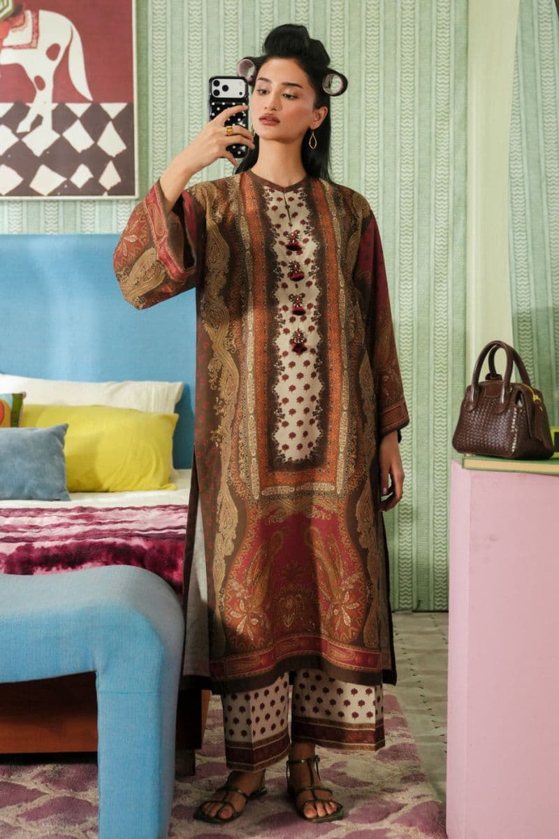 Brown Printed Poly Khaddar 2 Piece Ready-to-Wear Suit thumbnail