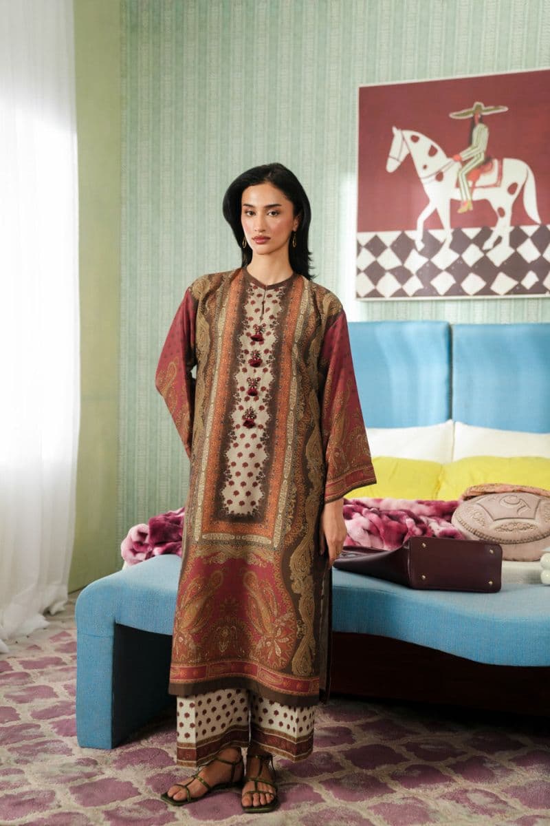 Brown Printed Poly Khaddar 2 Piece Ready-to-Wear Suit thumbnail