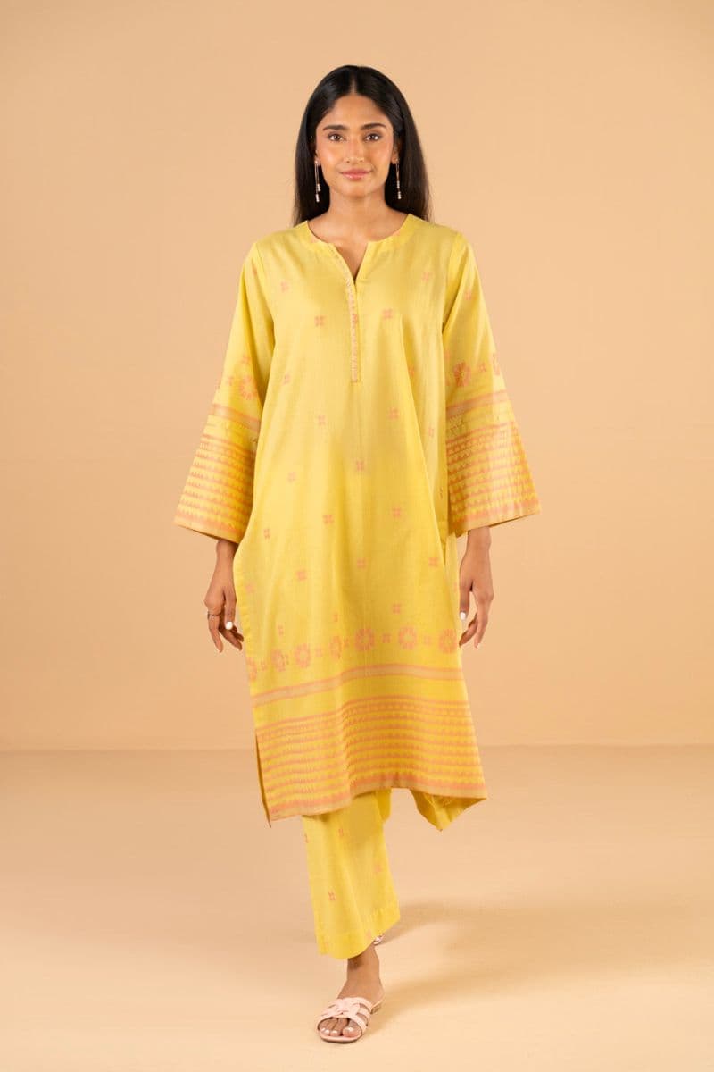 Yellow Embroidered Jacquard 2 Piece Ready-to-Wear Shirt thumbnail