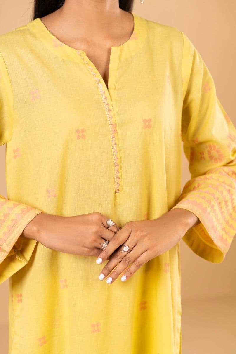 Yellow Embroidered Jacquard 2 Piece Ready-to-Wear Shirt thumbnail