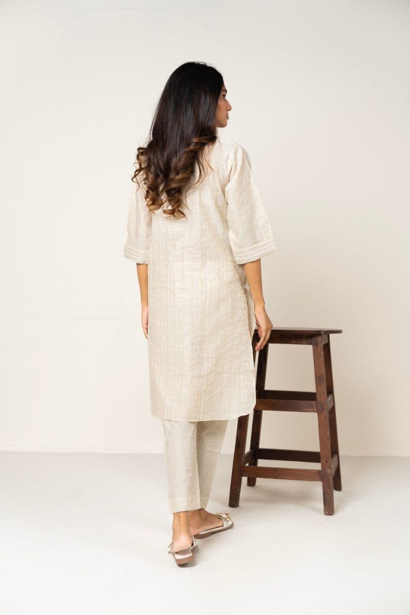 Beige Printed Yarn Dyed 2 Piece Ready-to-Wear Suit thumbnail