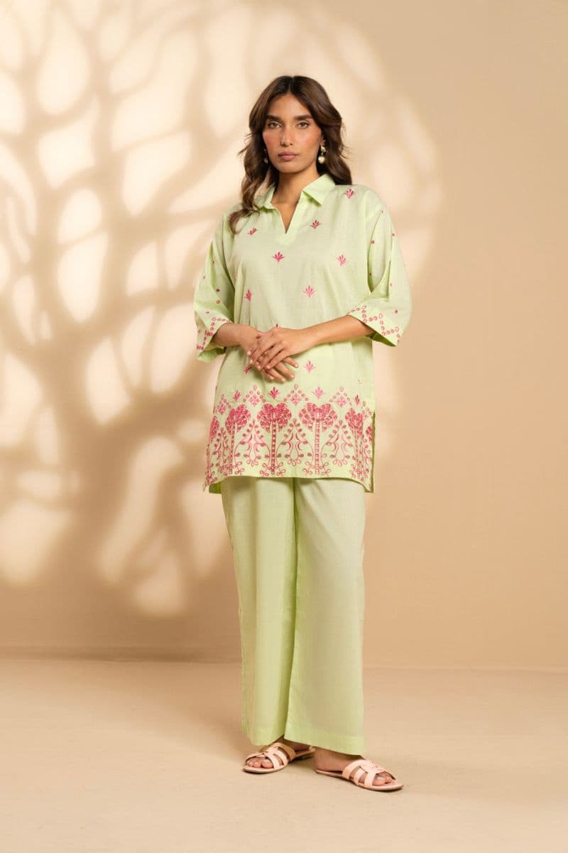Green Embroidered Cambric Ready-to-Wear Shirt thumbnail
