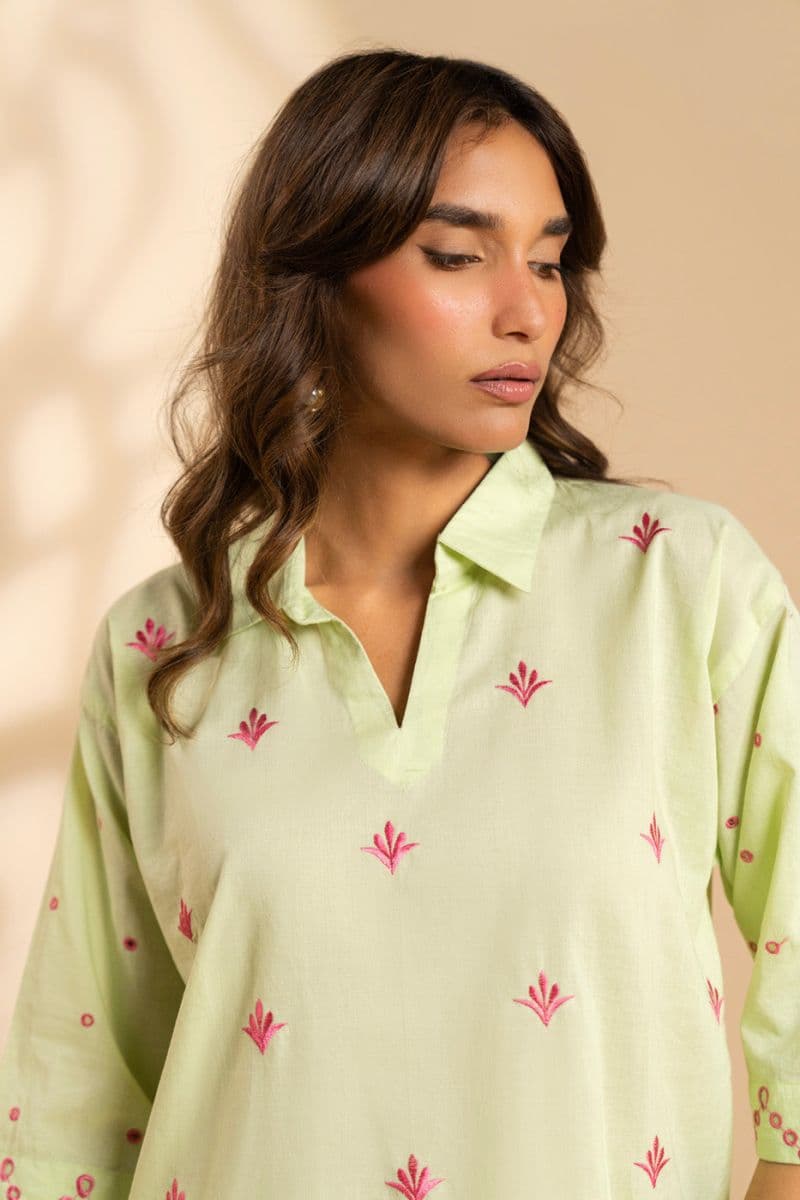 Green Embroidered Cambric Ready-to-Wear Shirt thumbnail