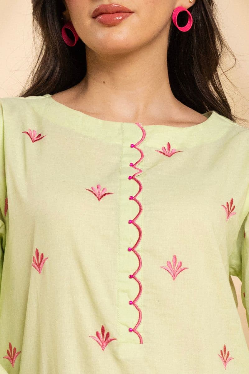 Green Embroidered Cambric Ready-to-Wear Shirt thumbnail