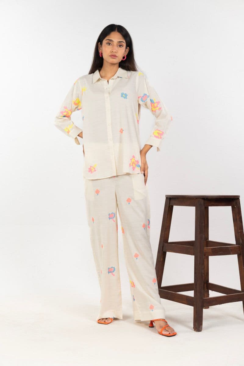 Cream Embroidered Silk Ready-to-Wear Shirt thumbnail