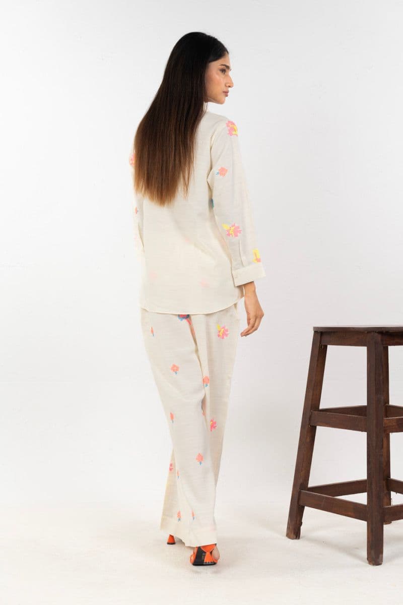 Cream Embroidered Silk Ready-to-Wear Shirt thumbnail