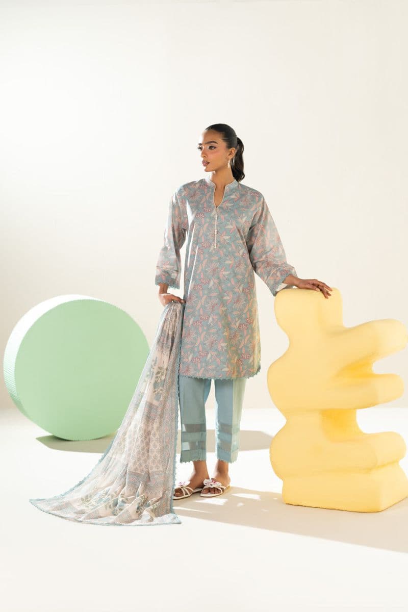 Light Blue Printed Lawn 3 Piece Unstitched Suit thumbnail