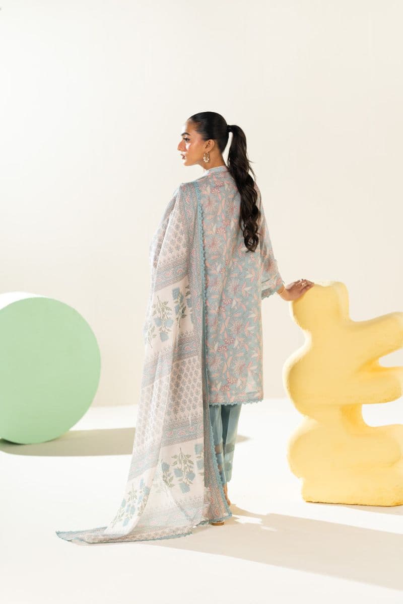Light Blue Printed Lawn 3 Piece Unstitched Suit thumbnail