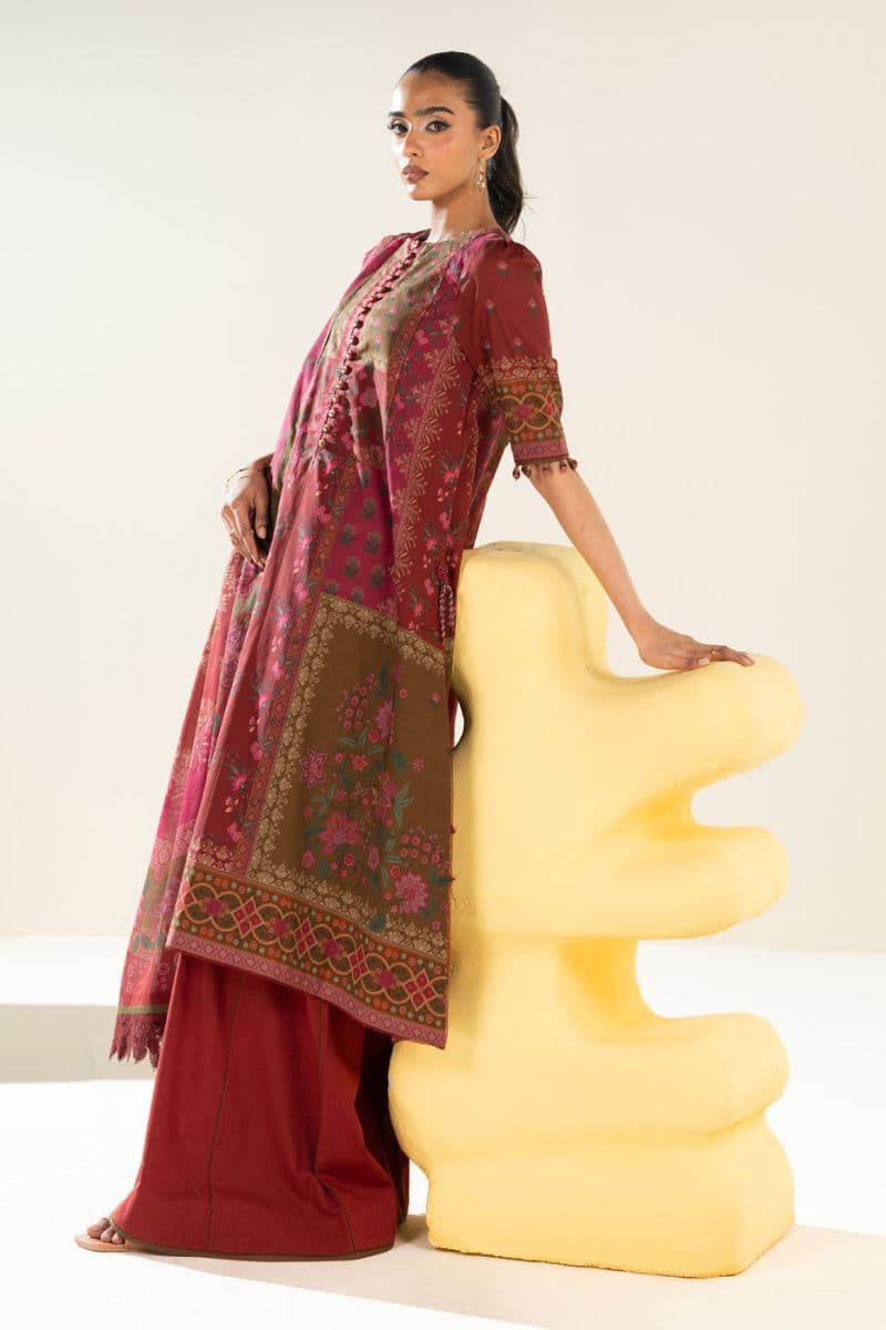 Rust Printed Lawn 3 Piece Unstitched Suit thumbnail