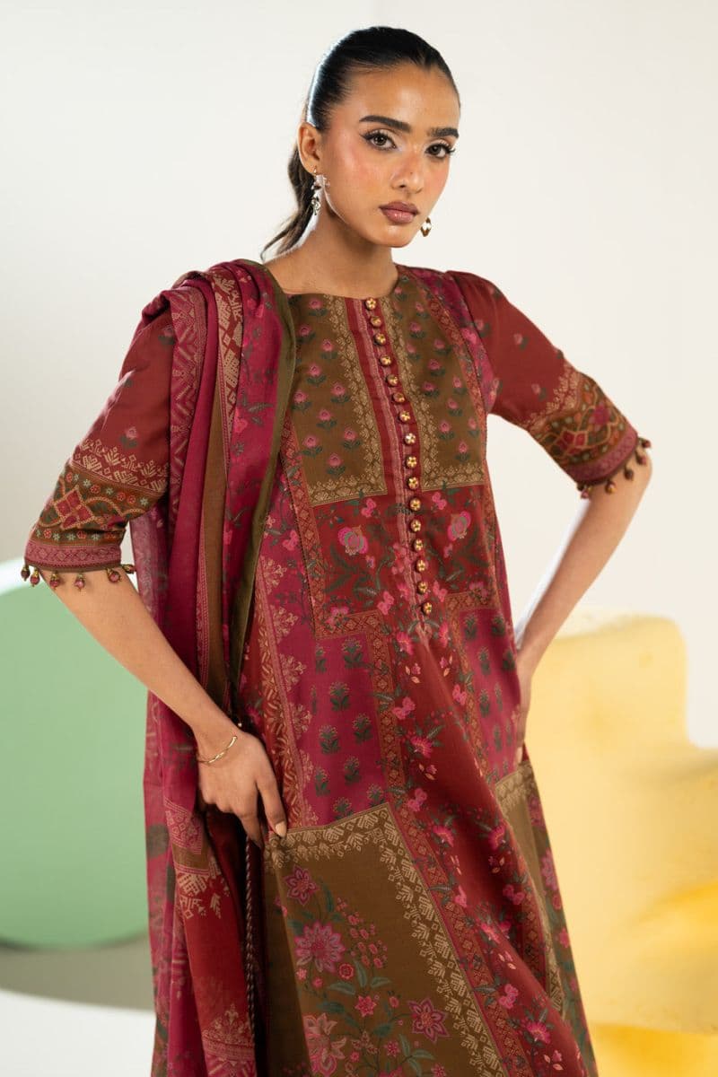 Rust Printed Lawn 3 Piece Unstitched Suit thumbnail