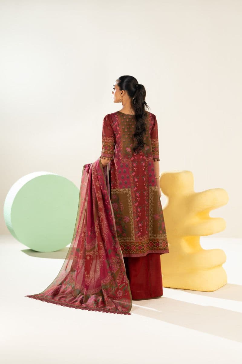 Rust Printed Lawn 3 Piece Unstitched Suit thumbnail