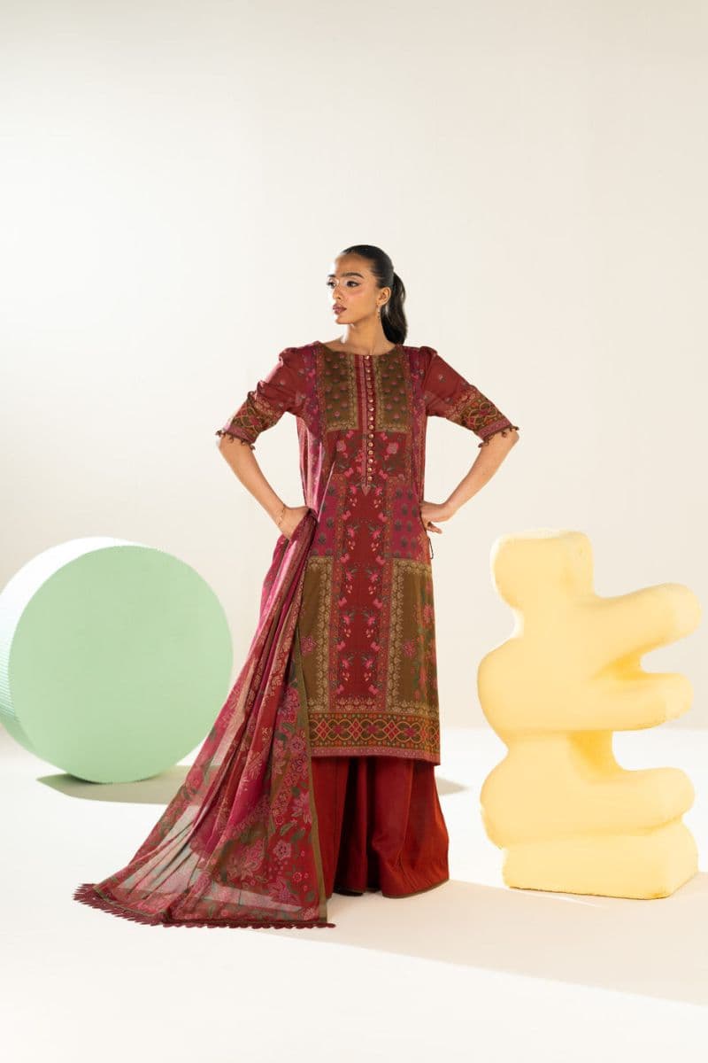 Rust Printed Lawn 3 Piece Unstitched Suit thumbnail