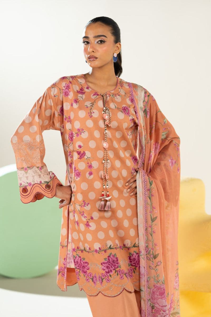 Peach Printed Lawn 3 Piece Unstitched Suit thumbnail