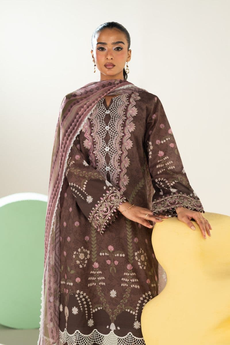 Brown Embroidered Lawn 3 Piece Unstitched Suit thumbnail