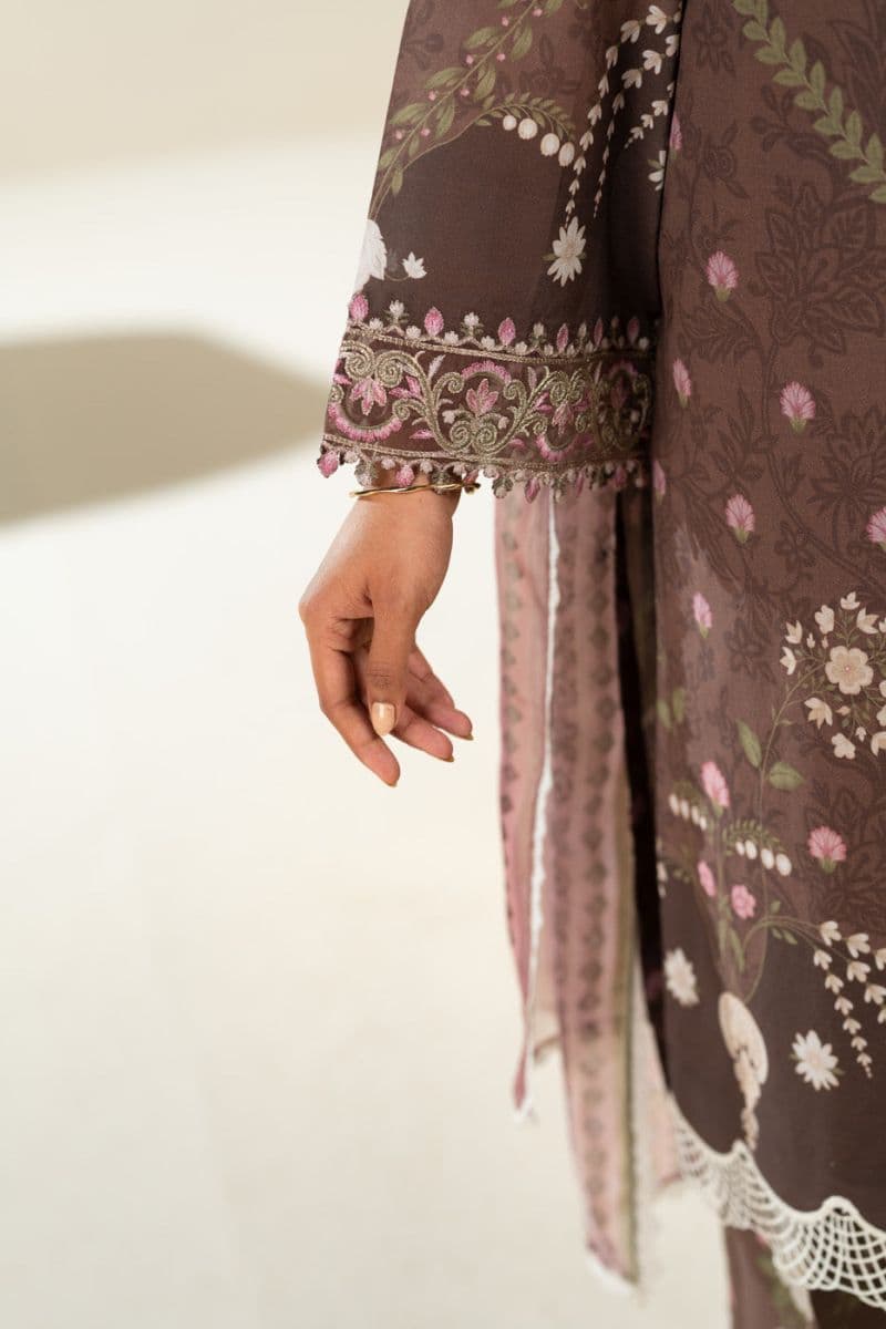 Brown Embroidered Lawn 3 Piece Unstitched Suit thumbnail