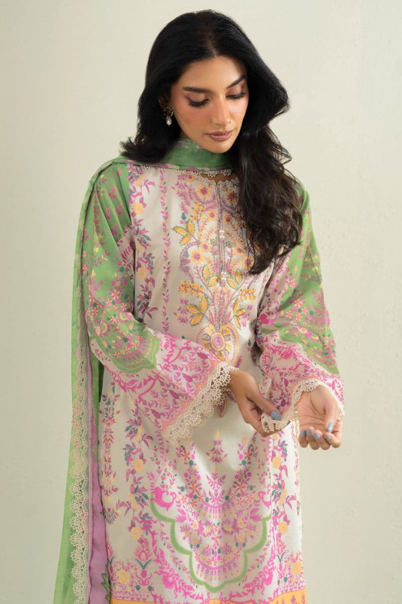 Beige Embroidered Lawn 3 Piece Unstitched Suit thumbnail