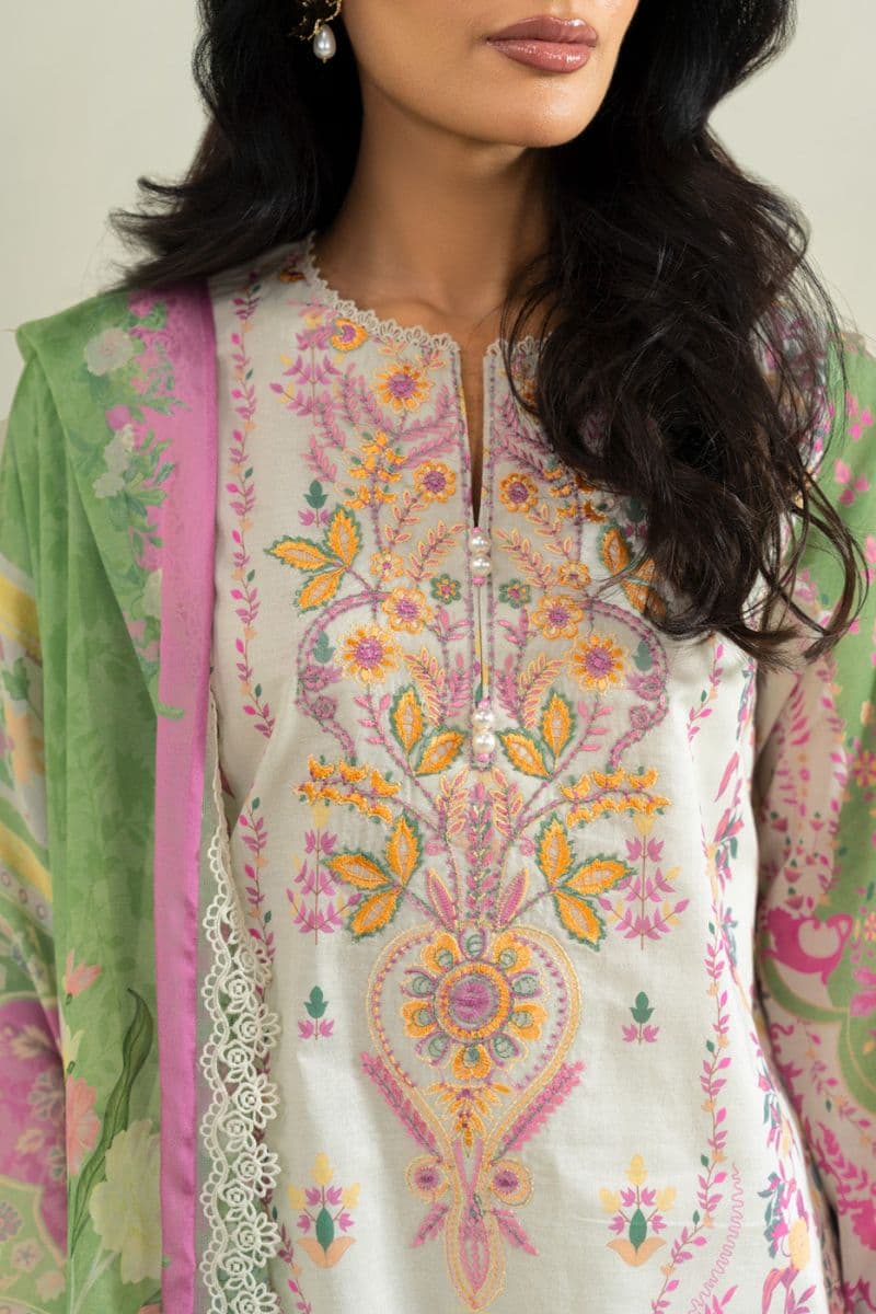 Beige Embroidered Lawn 3 Piece Unstitched Suit thumbnail