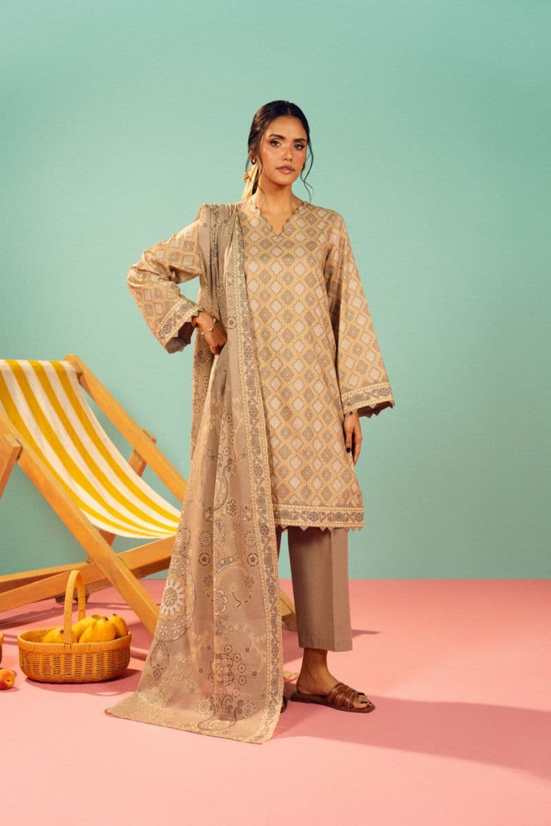 Beige Printed Lawn 3 Piece Unstitched Suit thumbnail