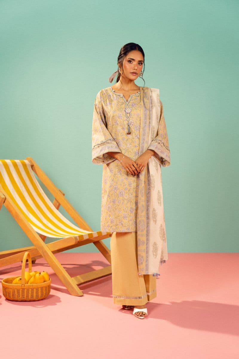 Yellow Printed Lawn 3 Piece Unstitched Suit thumbnail