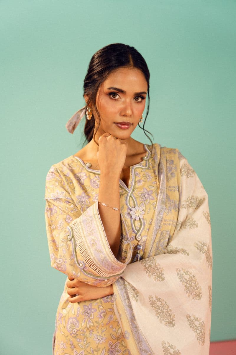 Yellow Printed Lawn 3 Piece Unstitched Suit thumbnail