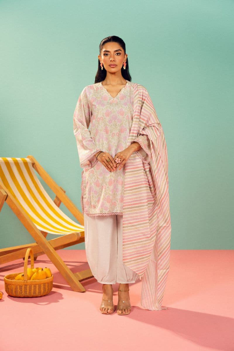 White Printed Lawn 3 Piece Unstitched Suit thumbnail