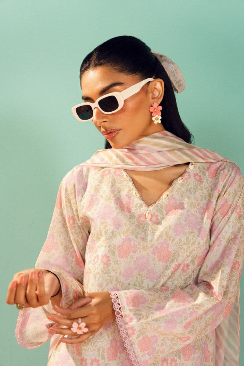 White Printed Lawn 3 Piece Unstitched Suit thumbnail
