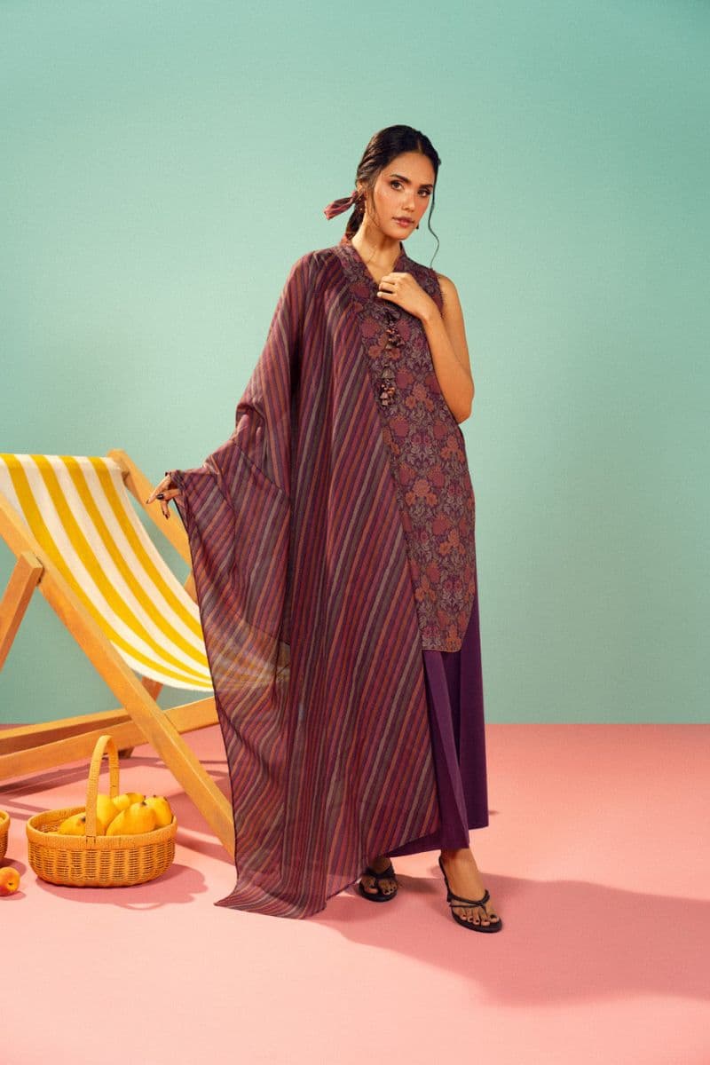 Purple Printed Lawn 3 Piece Unstitched Suit thumbnail