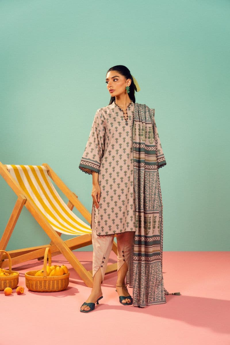 Beige Printed Lawn 3 Piece Unstitched Suit thumbnail