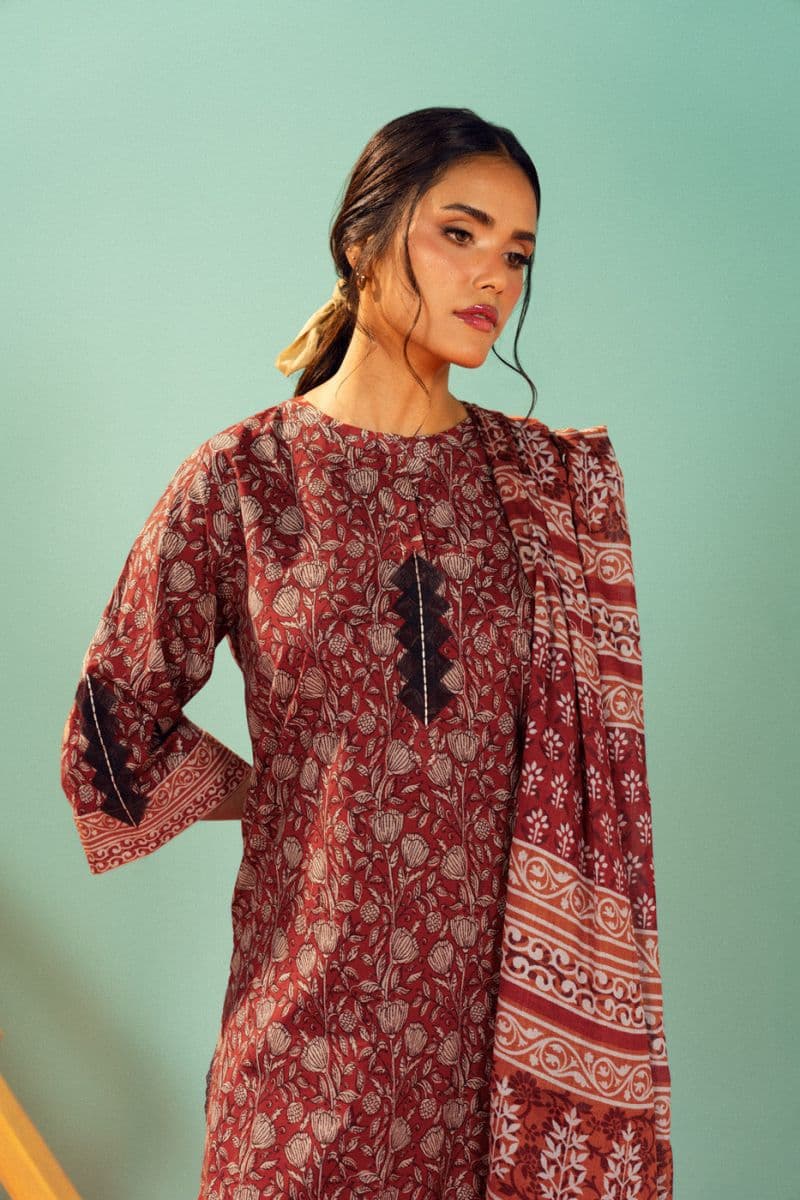 Red Printed Lawn 3 Piece Unstitched Suit thumbnail