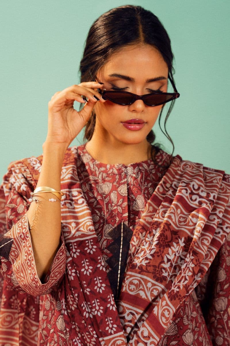 Red Printed Lawn 3 Piece Unstitched Suit thumbnail