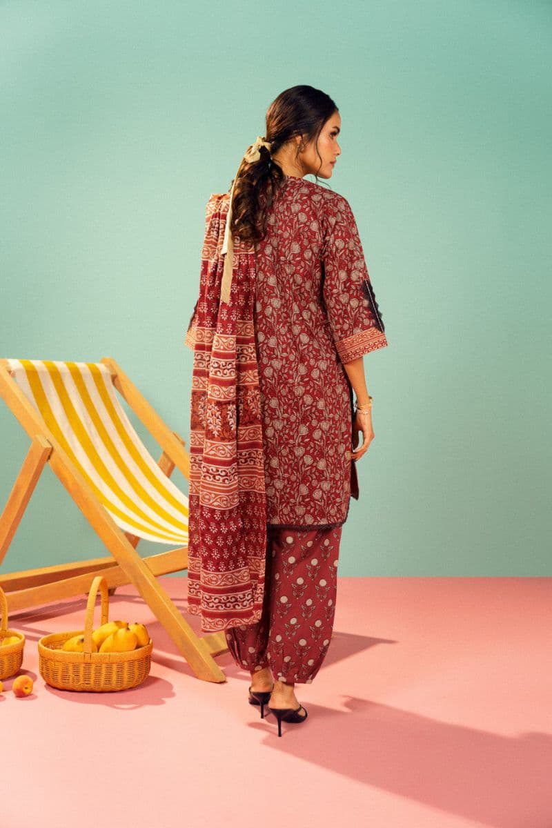 Red Printed Lawn 3 Piece Unstitched Suit thumbnail
