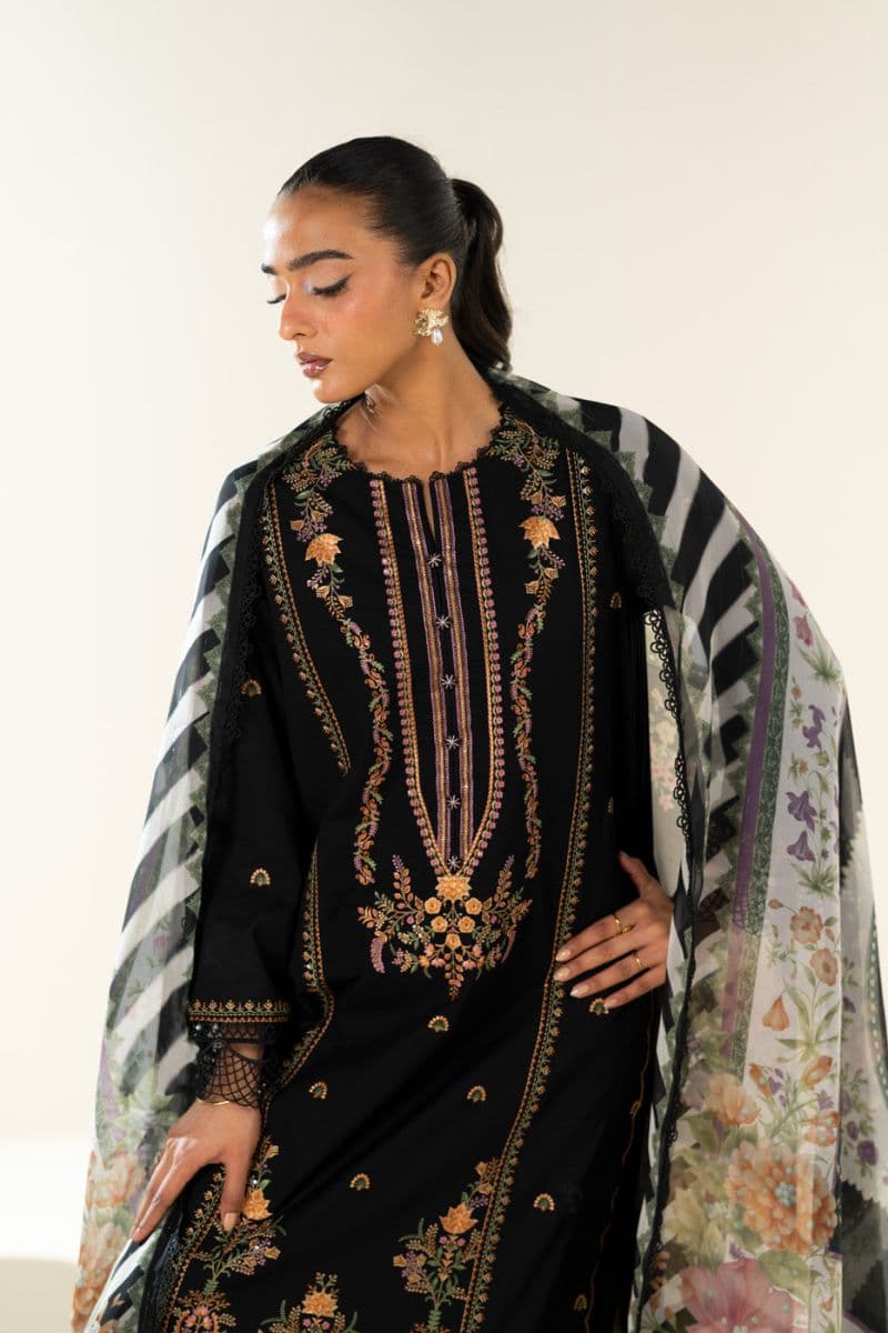 Black Embroidered Lawn 3 Piece Unstitched Suit thumbnail